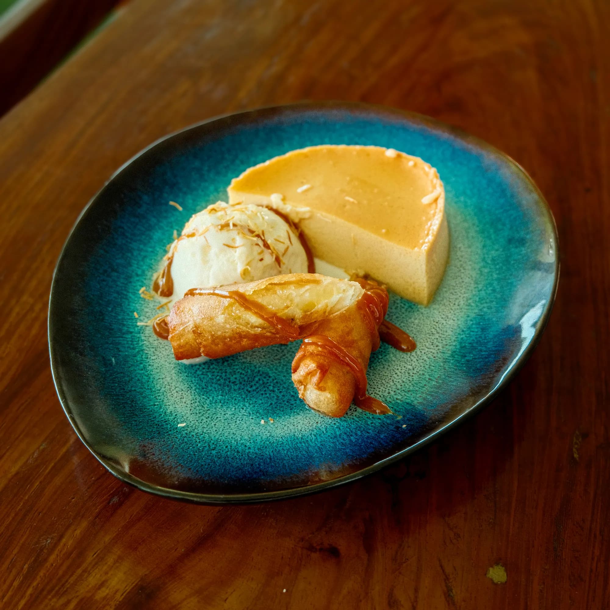 Leche flan, turon and homemade ice cream — island desserts at Txaleta